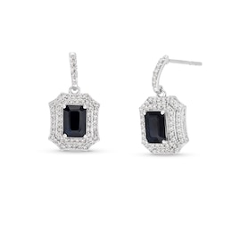 Black Sapphire and White Lab-Created Sapphire Drop Earrings in Sterling Silver
