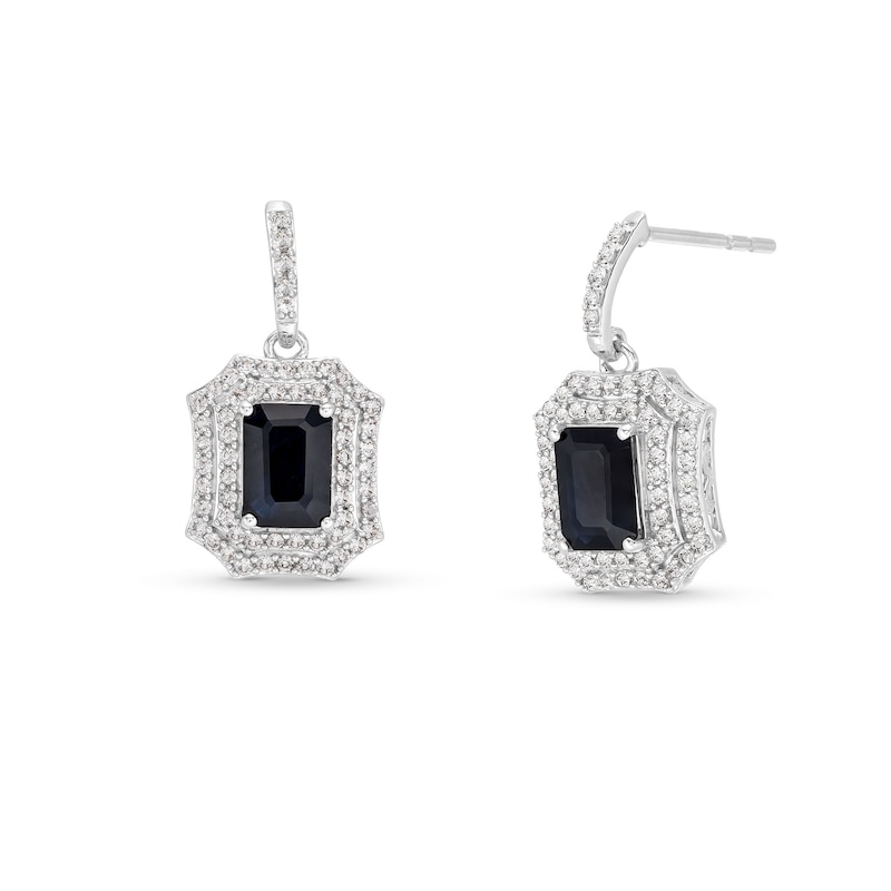 Black Sapphire and White Lab-Created Sapphire Drop Earrings in Sterling Silver|Peoples Jewellers