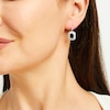 Thumbnail Image 2 of Black Sapphire and White Lab-Created Sapphire Drop Earrings in Sterling Silver