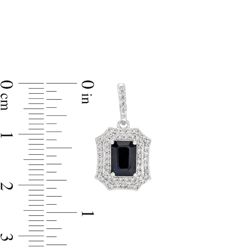 Main Image 3 of Black Sapphire and White Lab-Created Sapphire Drop Earrings in Sterling Silver