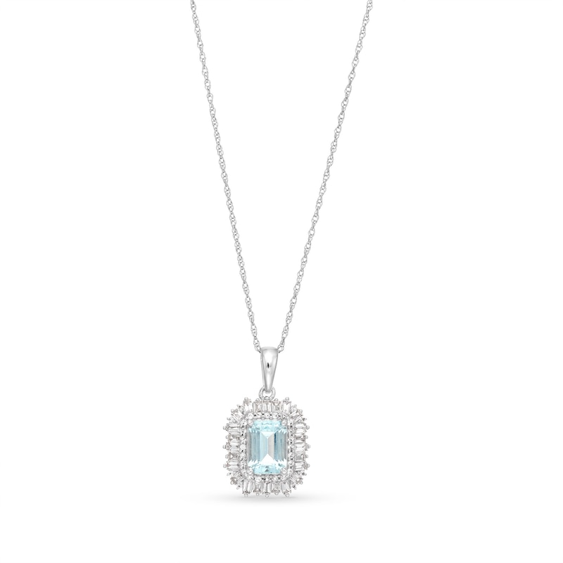 Emerald-Cut Aquamarine and White Lab-Created Sapphire Pendant in Sterling Silver|Peoples Jewellers