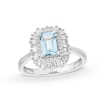 Emerald-Cut Aquamarine and White Lab-Created Sapphire Ring in Sterling Silver