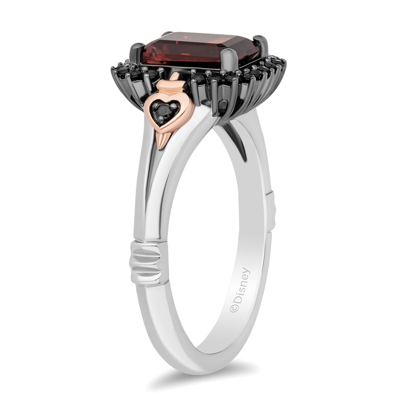 Main Image 2 of Enchanted Disney Villains Evil Queen Garnet and Diamond Heart-Sides Ring in Two-Tone Silver and 10K Rose Gold