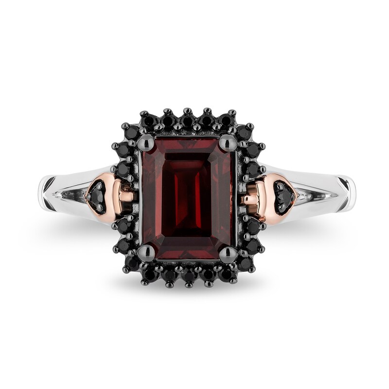 Main Image 4 of Enchanted Disney Villains Evil Queen Garnet and Diamond Heart-Sides Ring in Two-Tone Silver and 10K Rose Gold