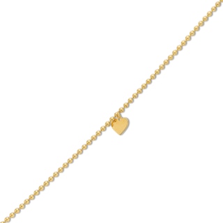 2.0mm Bead Chain with Heart Dangle Bracelet in 10K Gold - 7.5"