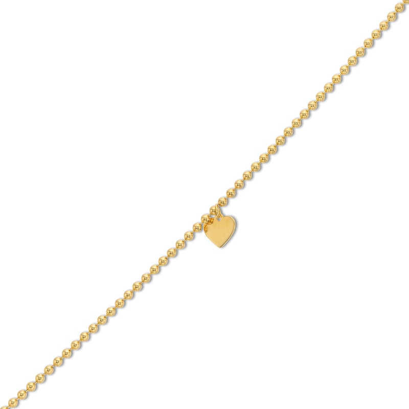 2.0mm Bead Chain with Heart Dangle Bracelet in 10K Gold - 7.5"