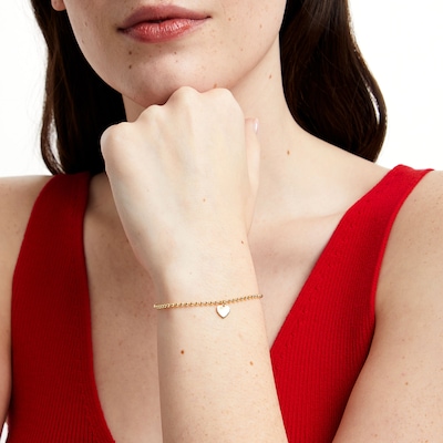 2.0mm Bead Chain with Heart Dangle Bracelet in 10K Gold - 7.5"