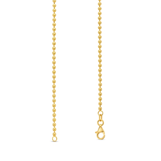 2.0mm Bead Chain with Heart Dangle Bracelet in 10K Gold - 7.5"