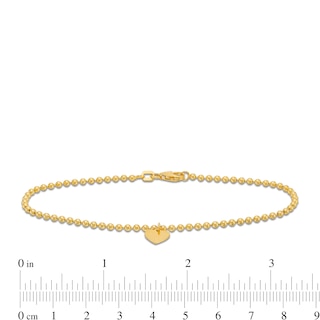 2.0mm Bead Chain with Heart Dangle Bracelet in 10K Gold - 7.5"