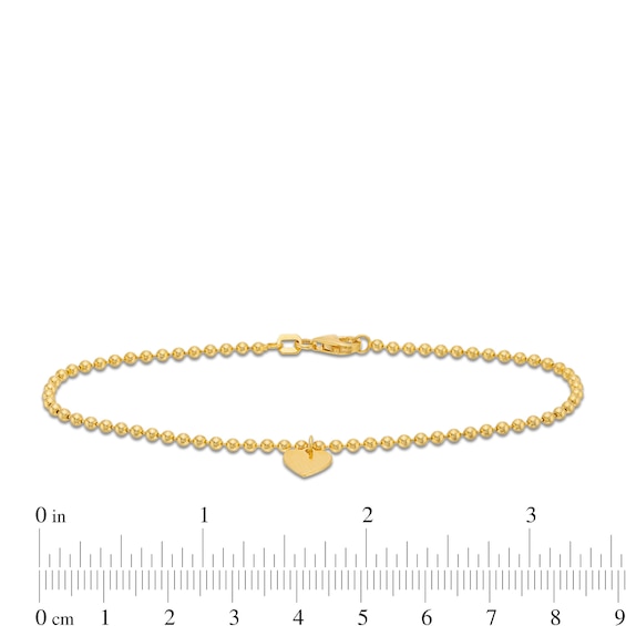 2.0mm Bead Chain with Heart Dangle Bracelet in 10K Gold - 7.5"