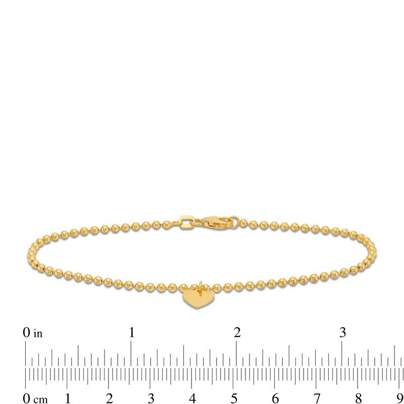 2.0mm Bead Chain with Heart Dangle Bracelet in 10K Gold - 7.5"