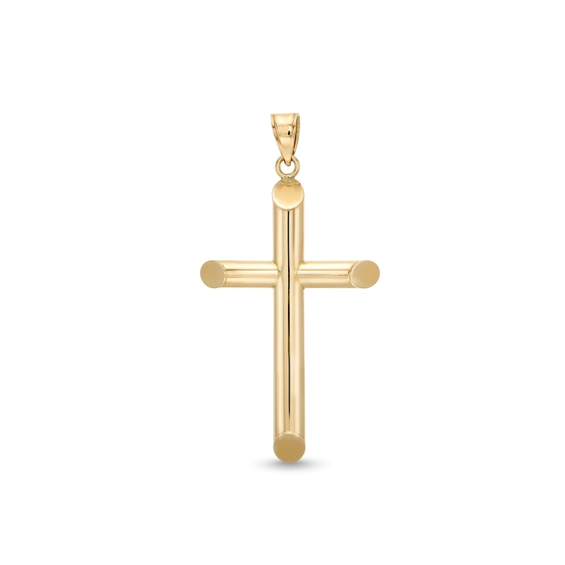 42.0mm Modern Cross Necklace Charm in Hollow 10K Gold|Peoples Jewellers