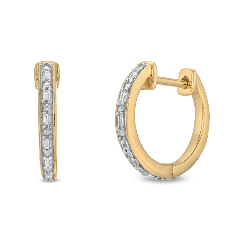 Men's 0.04 CT. T.W. Baguette-Cut Diamond Huggie Hoop Earrings in 10K Gold|Peoples Jewellers