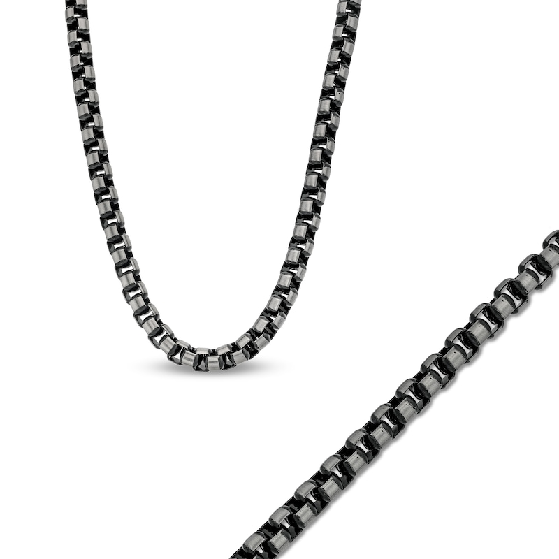 Men's Box Chain Bracelet and Necklace Set in Stainless Steel with Black Ion-Plate|Peoples Jewellers