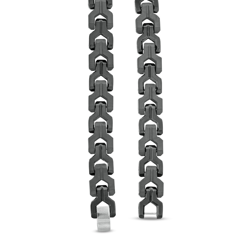 Main Image 3 of Men's Wrench Pattern Link Bracelet with Carbon Fibre Inlay in Stainless Steel with Black Ion-Plate - 8.75"