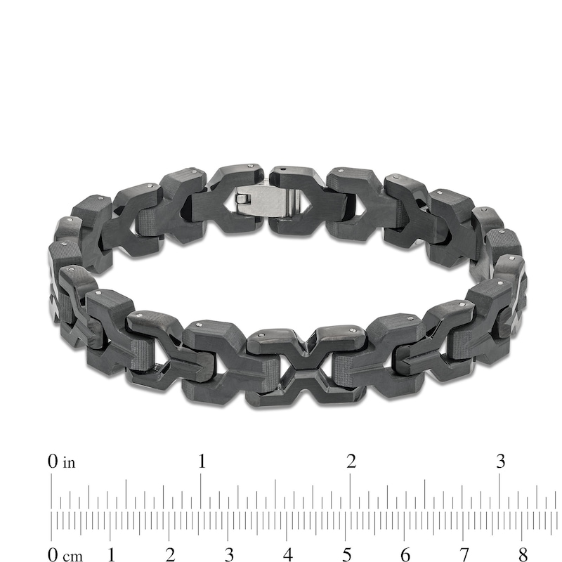 Main Image 4 of Men's Wrench Pattern Link Bracelet with Carbon Fibre Inlay in Stainless Steel with Black Ion-Plate - 8.75"
