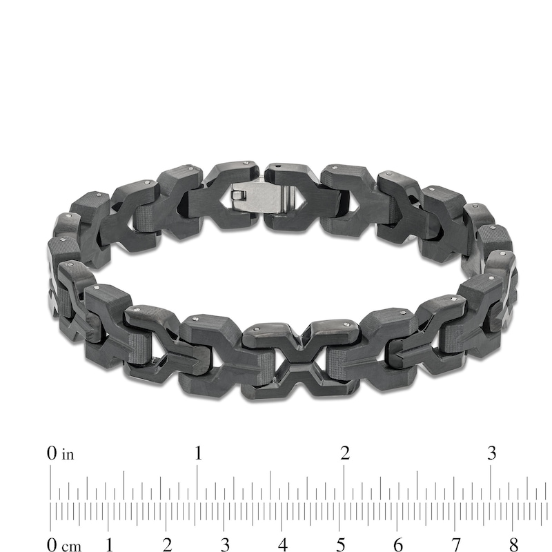 Men's Wrench Pattern Link Bracelet with Carbon Fibre Inlay in Stainless Steel with Black Ion-Plate - 8.75"|Peoples Jewellers