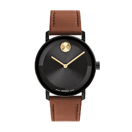 Men's Movado Bold® Evolution Black IP Brown Strap Watch with Textured Tonal Black Dial (Model: 3601083)