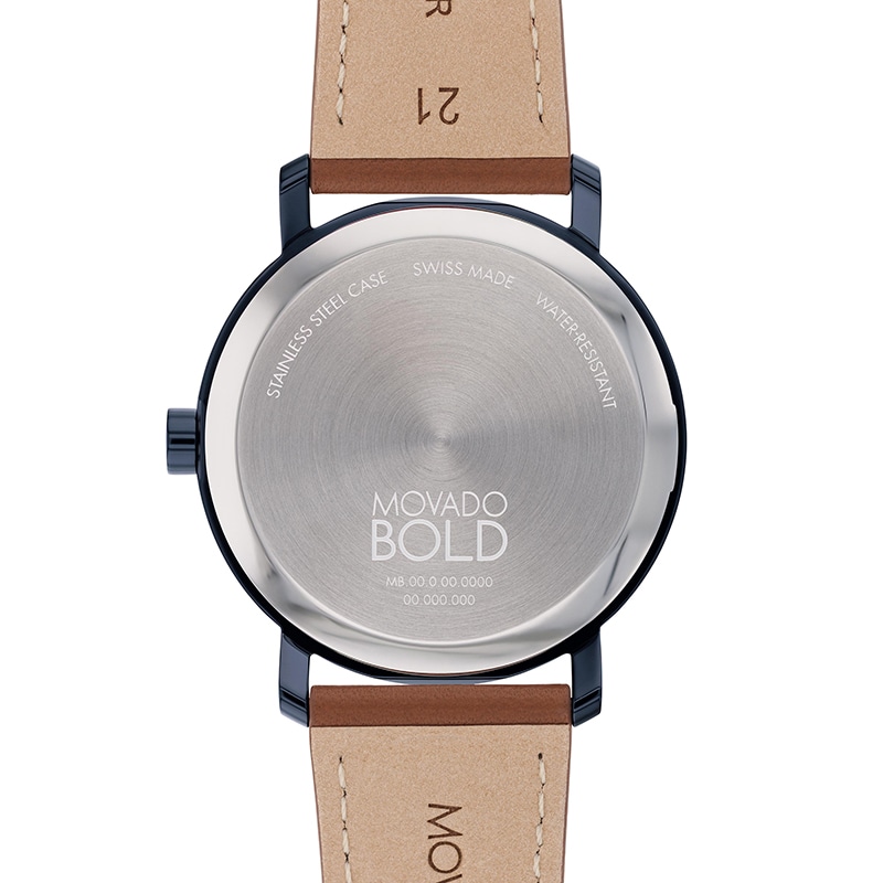 Men's Movado Bold® Evolution Blue IP Brown Strap Watch with Textured Tonal Blue Dial (Model: 3601093)