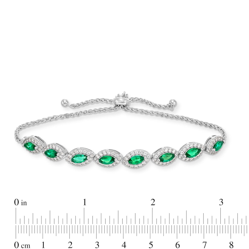 Main Image 3 of Marquise Lab-Created Emerald and Lab-Created White Sapphire Bolo Bracelet in Sterling Silver - 9.5"