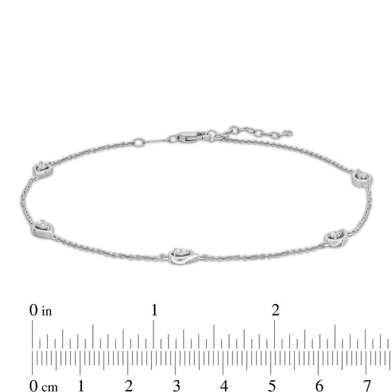 0.08 CT. T.W. Pear-Shaped Multi-Diamond Teardrop Station Anklet in Sterling Silver