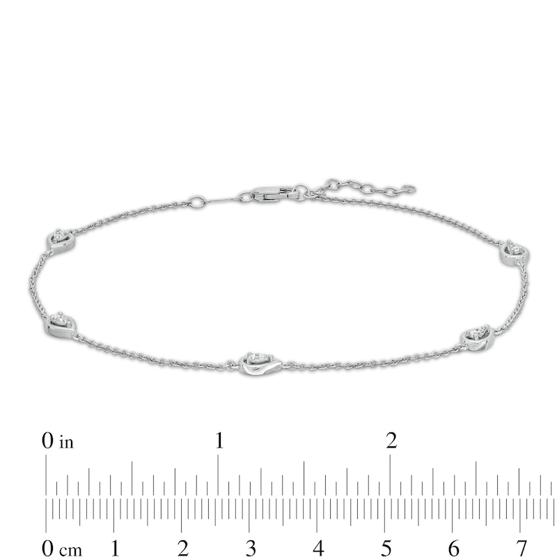 0.08 CT. T.W. Pear-Shaped Multi-Diamond Teardrop Station Anklet in Sterling Silver