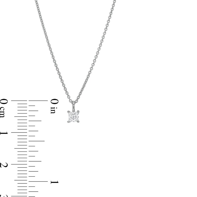 Main Image 4 of Trouvaille Collection 0.20 CT. DeBeers®-Graded Princess-Cut Diamond Solitaire Pendant in 14K White Gold (F/I1)