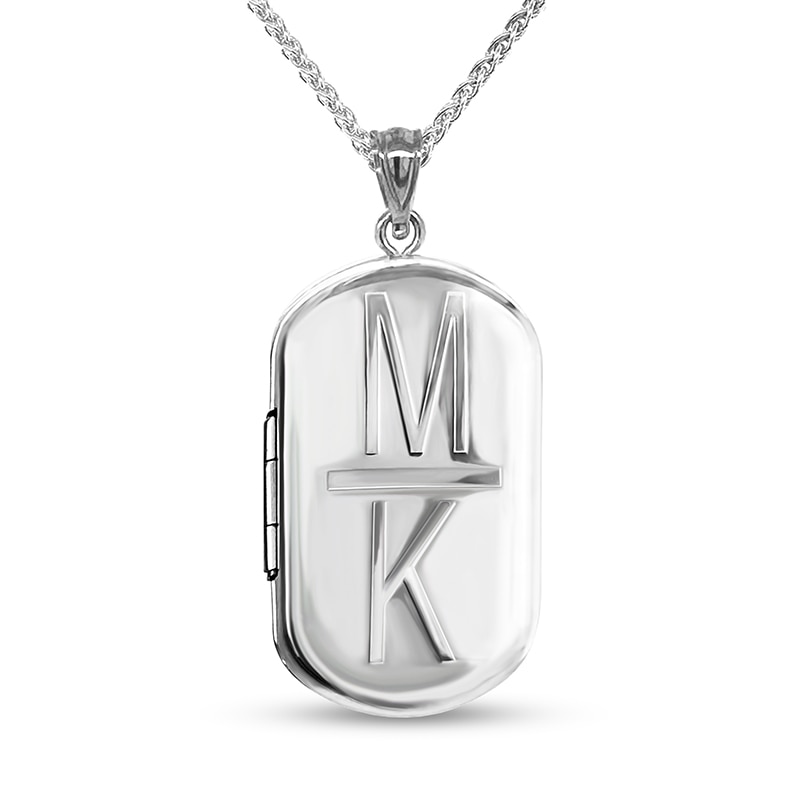 Main Image 1 of Men's Engravable Dog Tag Style Locket in Sterling Silver (2 Images and Initials) - 22"
