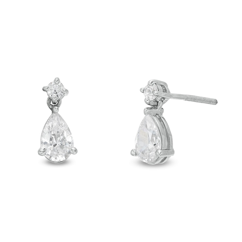 Trouvaille Collection 0.75 CT. T.W. DeBeers®-Graded Pear and Round-Cut Diamond Drop Earrings in 14K White Gold (F/I1)|Peoples Jewellers