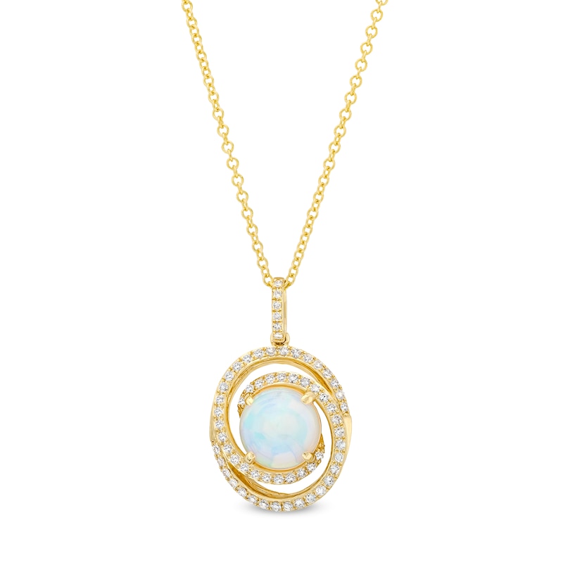 EFFY™ Collection Opal and 0.23 CT. T.W. Diamond Swirl Frame Pendant in 14K Gold|Peoples Jewellers