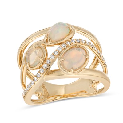 EFFY™ Collection Opal and 0.085 CT. T.W. Diamond Three Stone Ring in 14K Gold