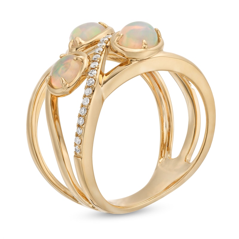 Main Image 3 of EFFY™ Collection Opal and 0.085 CT. T.W. Diamond Three Stone Ring in 14K Gold