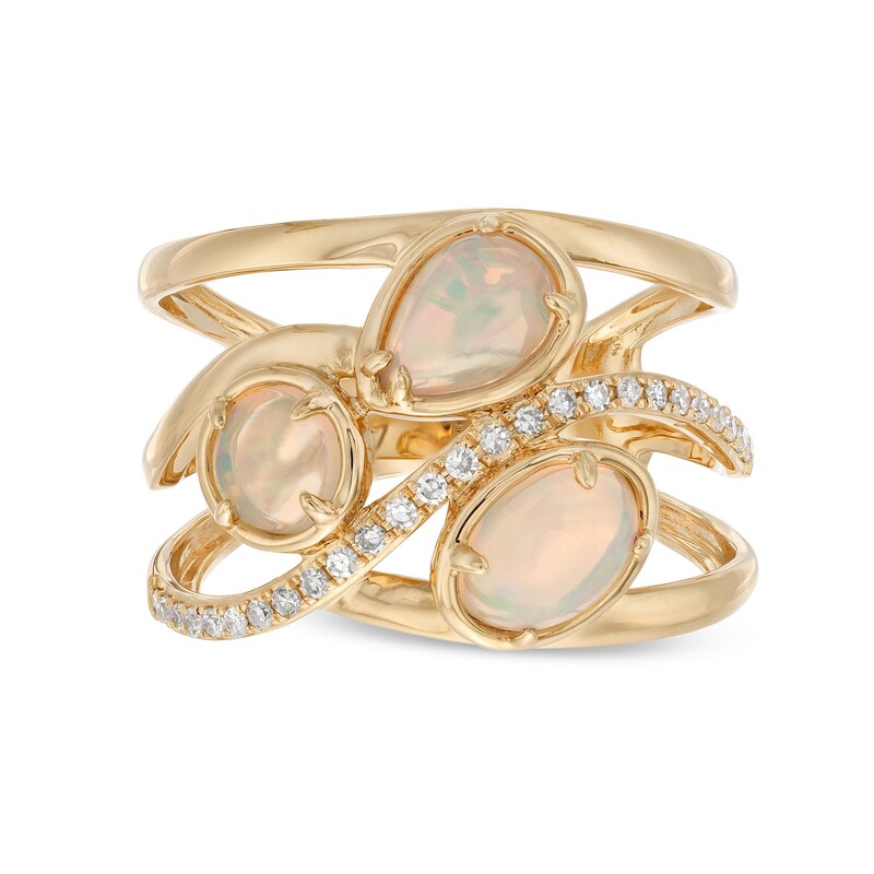 Main Image 4 of EFFY™ Collection Opal and 0.085 CT. T.W. Diamond Three Stone Ring in 14K Gold
