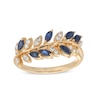 Thumbnail Image 0 of EFFY™ Collection Blue Sapphire and 0.18 CT. T.W. Diamond Leaves Ring in 14K Gold