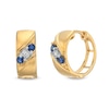 Thumbnail Image 1 of Blue Sapphire and Diamond Accent Slanted Three Stone Huggie Hoop Earrings in 14K Gold