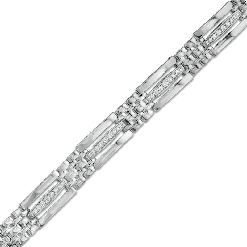 Main Image 1 of Men's 1.00 CT. T.W. Diamond Elongated Link Bracelet in 10K White Gold - 8.25"