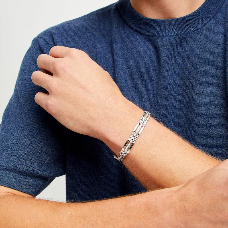 Main Image 2 of Men's 1.00 CT. T.W. Diamond Elongated Link Bracelet in 10K White Gold - 8.25"
