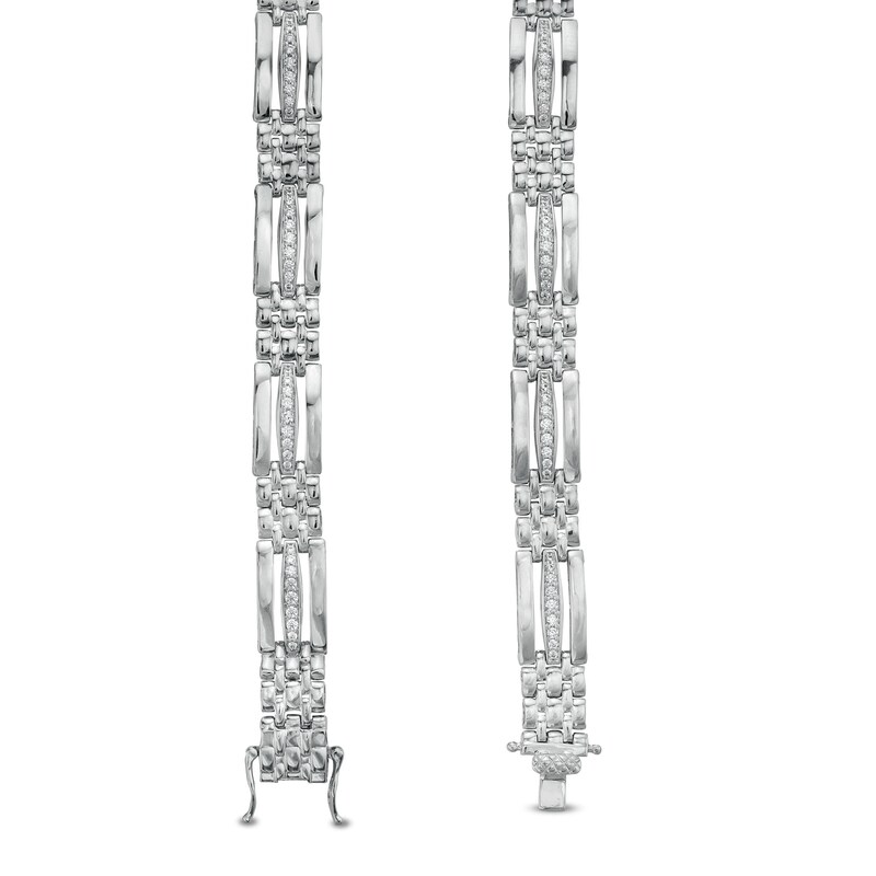 Main Image 3 of Men's 1.00 CT. T.W. Diamond Elongated Link Bracelet in 10K White Gold - 8.25"