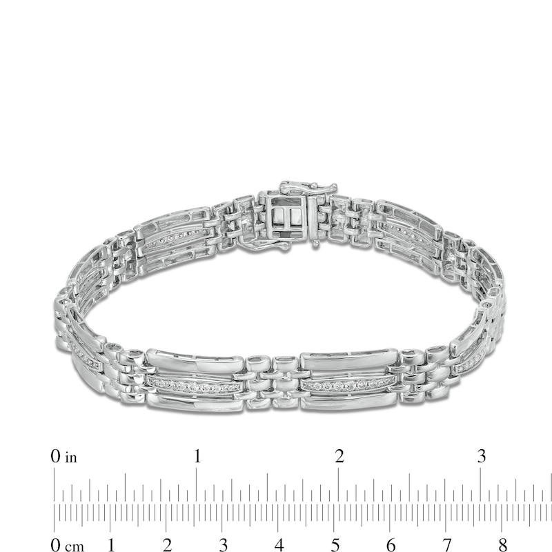 Main Image 4 of Men's 1.00 CT. T.W. Diamond Elongated Link Bracelet in 10K White Gold - 8.25"