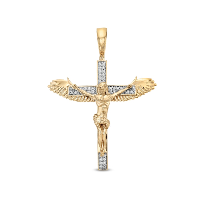 Men's 0.25 CT. T.W. Certified Lab-Created Diamond Winged Crucifix Necklace Charm in 10K Gold (F/SI2)|Peoples Jewellers