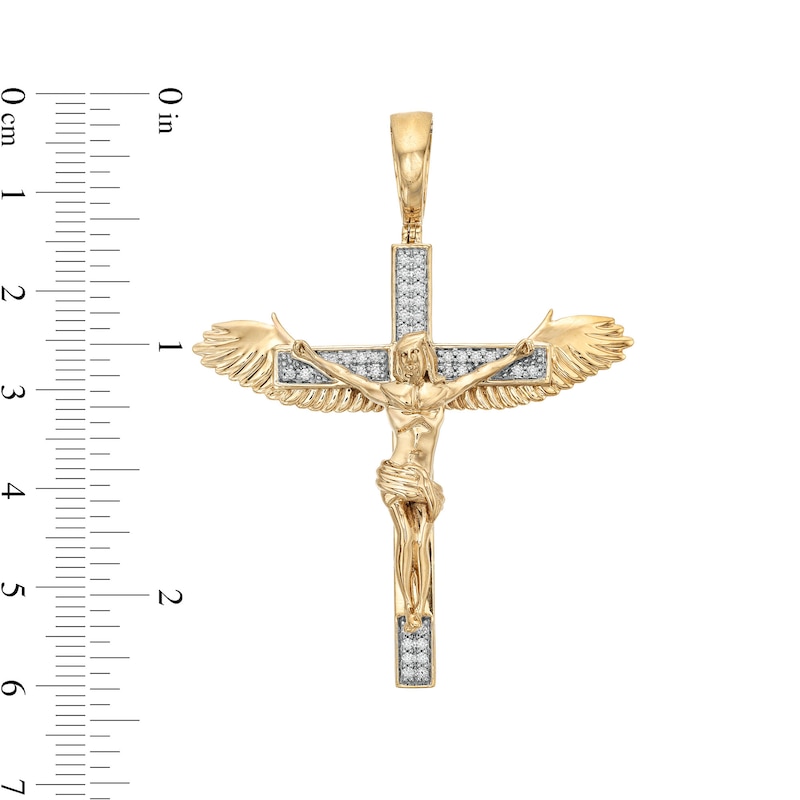 Men's 0.25 CT. T.W. Certified Lab-Created Diamond Winged Crucifix Necklace Charm in 10K Gold (F/SI2)