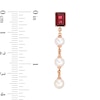 Emerald-Cut Rhodolite Garnet and 5.0mm Freshwater Cultured Pearl Drop Earrings in 10K Rose Gold