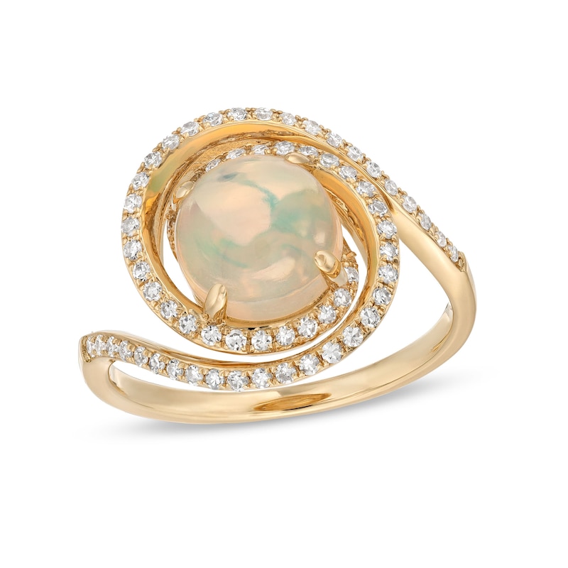 EFFY™ Collection Opal and 0.23 CT. T.W. Diamond Swirl Ring in 14K Gold|Peoples Jewellers