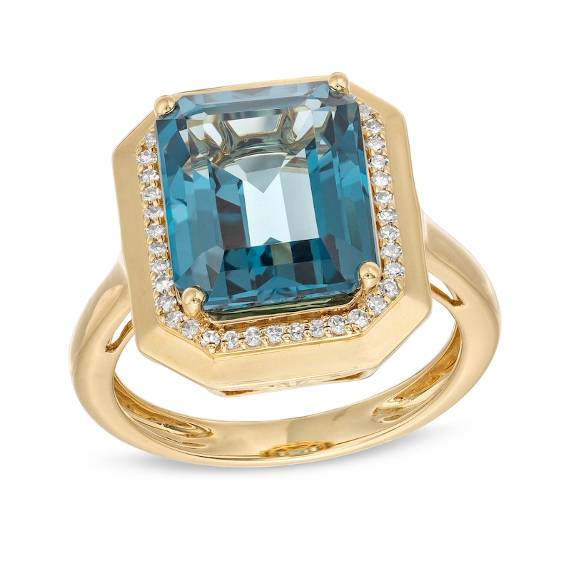 EFFY™ Collection London Blue Topaz and 0.14 CT. T.W. Diamond Ring in 14K Gold|Peoples Jewellers