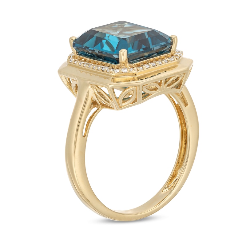 Main Image 3 of EFFY™ Collection London Blue Topaz and 0.14 CT. T.W. Diamond Ring in 14K Gold