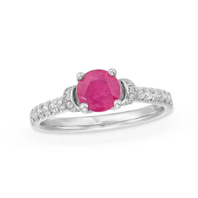 Certified Ruby and 0.25 CT. T.W. Diamond Engagement Ring in 14K White Gold|Peoples Jewellers