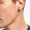 Thumbnail Image 2 of Men's Blue Sapphire and 0.12 CT. T.W. Diamond Cushion Frame Stud Earrings in 10K Gold