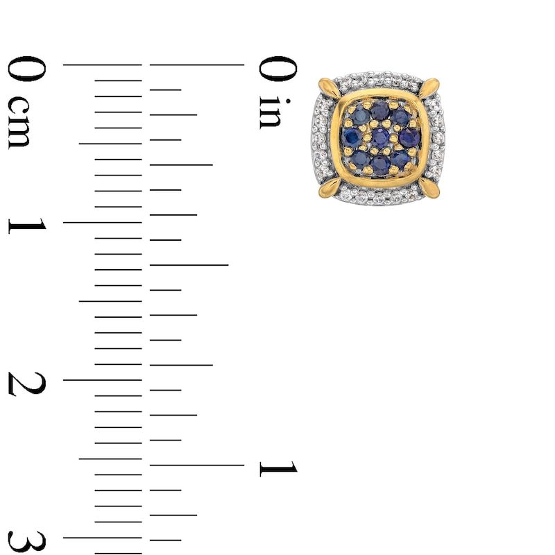Main Image 3 of Men's Blue Sapphire and 0.12 CT. T.W. Diamond Cushion Frame Stud Earrings in 10K Gold