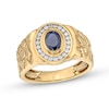 Thumbnail Image 1 of Faceted Oval Blue Sapphire and 0.19 CT. T.W. Diamond Frame Nugget Ring in 10K Gold - Size 10