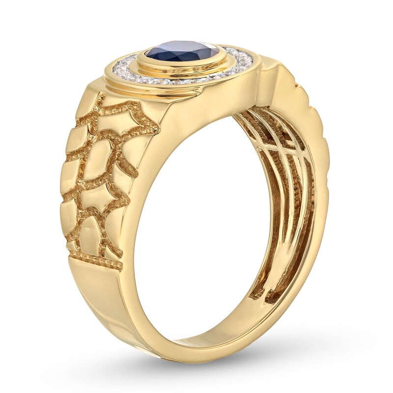 Men's Faceted Oval Blue Sapphire and 0.19 CT. T.W. Diamond Frame Nugget Ring in 10K Gold - Size 10|Peoples Jewellers